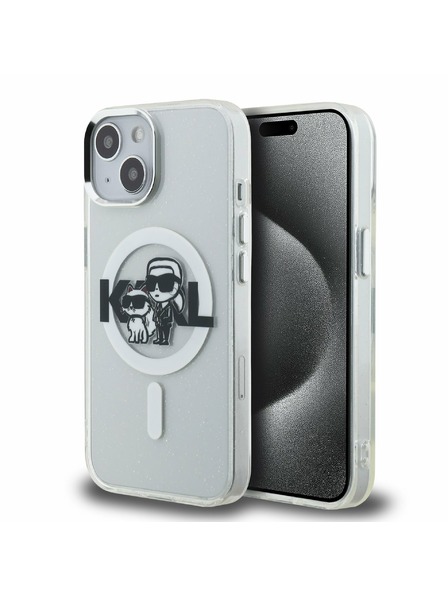 Karl Lagerfeld Karl Lagerfeld IML Glitter Karl and Choupette Sketch MagSafe Zadní Kryt pro iPhone 15 Transparent