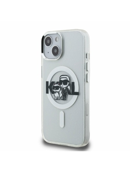 Karl Lagerfeld Karl Lagerfeld IML Glitter Karl and Choupette Sketch MagSafe Zadní Kryt pro iPhone 15 Transparent