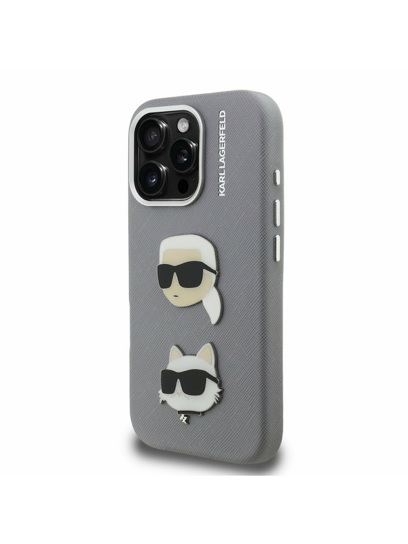 Karl Lagerfeld Karl Lagerfeld Grained PU K&CH Heads Zadní Kryt pro iPhone 16 Pro Max Grey