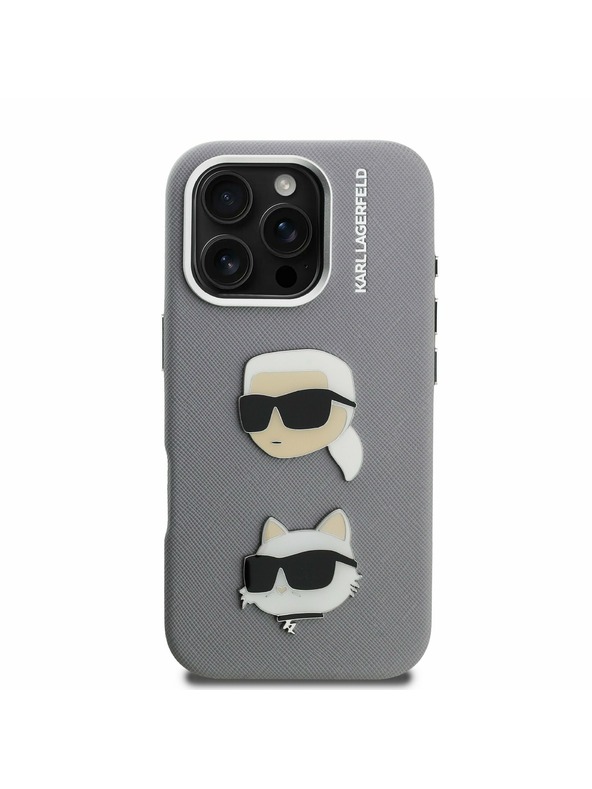 Karl Lagerfeld Karl Lagerfeld Grained PU K&CH Heads Zadní Kryt pro iPhone 16 Pro Max Grey