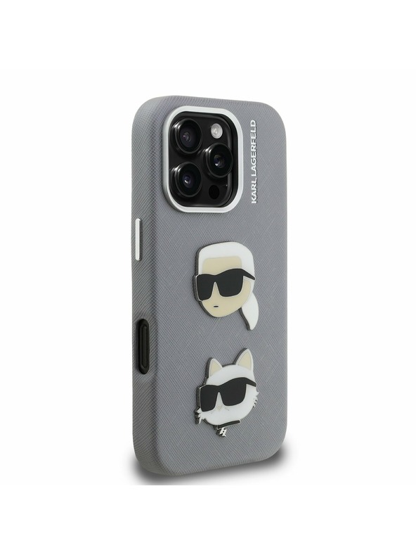 Karl Lagerfeld Karl Lagerfeld Grained PU K&CH Heads Zadní Kryt pro iPhone 16 Pro Max Grey