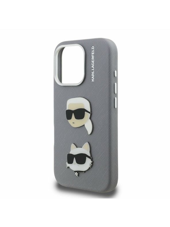 Karl Lagerfeld Karl Lagerfeld Grained PU K&CH Heads Zadní Kryt pro iPhone 16 Pro Max Grey