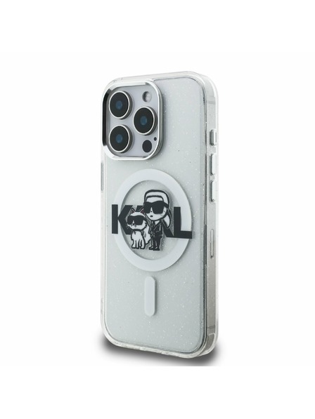 Karl Lagerfeld Karl Lagerfeld IML Glitter Karl and Choupette Sketch MagSafe Zadní Kryt pro iPhone 15 Pro Transparent