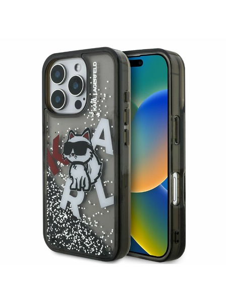 Karl Lagerfeld Karl Lagerfeld Liquid Glitter Scattered Choupette Zadní Kryt pro iPhone 16 Pro Max Black