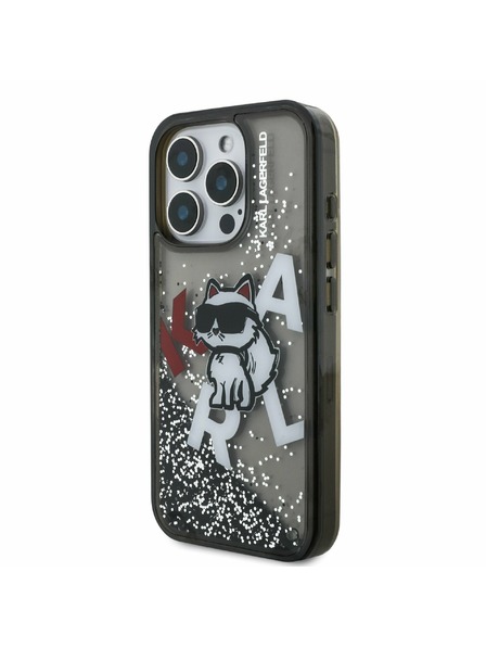 Karl Lagerfeld Karl Lagerfeld Liquid Glitter Scattered Choupette Zadní Kryt pro iPhone 16 Pro Max Black