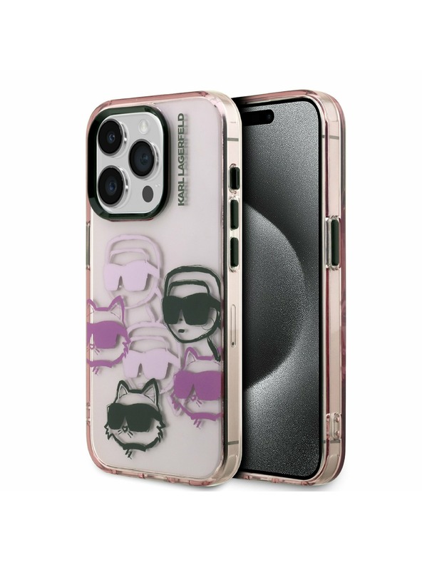 Karl Lagerfeld Karl Lagerfeld IML Multi K&CH Heads Zadní Kryt pro iPhone 15 Pro Pink