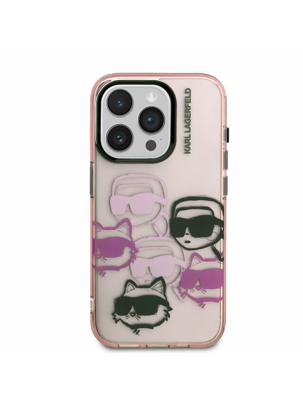 Karl Lagerfeld Karl Lagerfeld IML Multi K&CH Heads Zadní Kryt pro iPhone 15 Pro Pink