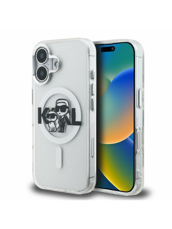 Karl Lagerfeld Karl Lagerfeld IML Glitter Karl and Choupette Sketch MagSafe Zadní Kryt pro iPhone 16 Transparent