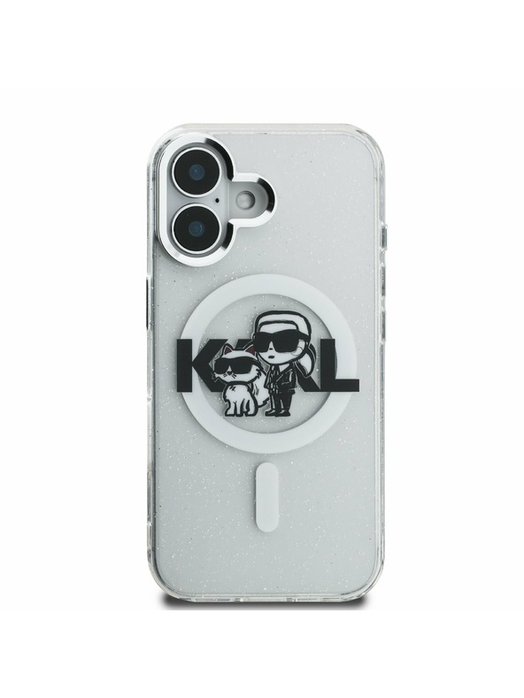 Karl Lagerfeld Karl Lagerfeld IML Glitter Karl and Choupette Sketch MagSafe Zadní Kryt pro iPhone 16 Transparent