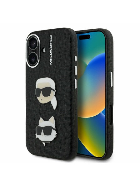Karl Lagerfeld Karl Lagerfeld Grained PU K&CH Heads Zadní Kryt pro iPhone 16 Black