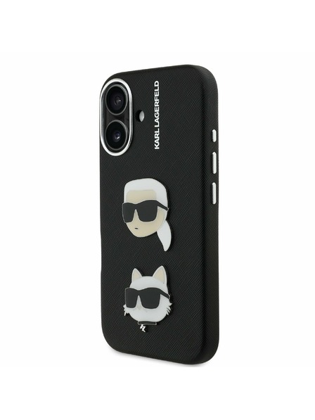 Karl Lagerfeld Karl Lagerfeld Grained PU K&CH Heads Zadní Kryt pro iPhone 16 Black