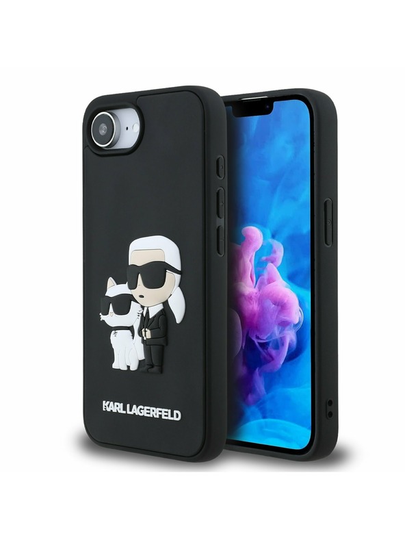 Karl Lagerfeld Karl Lagerfeld 3D Rubber Karl and Choupette Zadní Kryt pro iPhone 16e Black