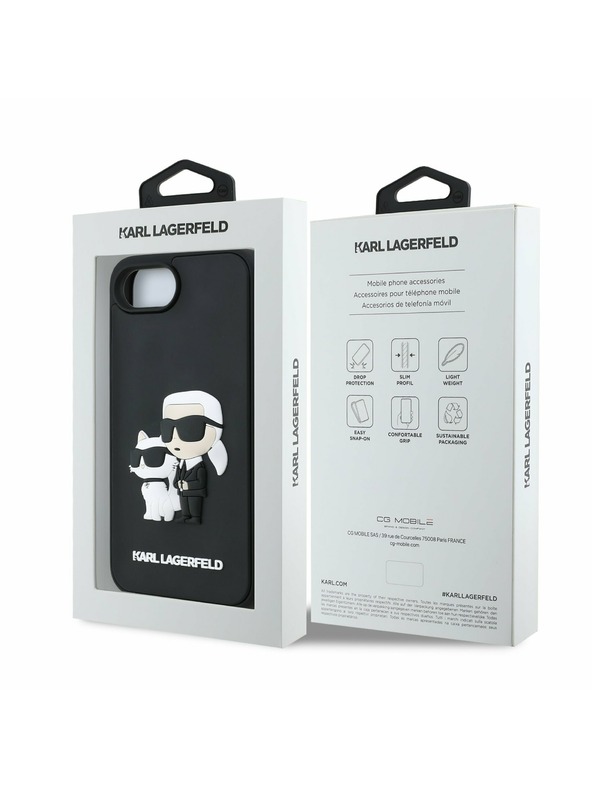 Karl Lagerfeld Karl Lagerfeld 3D Rubber Karl and Choupette Zadní Kryt pro iPhone 16e Black