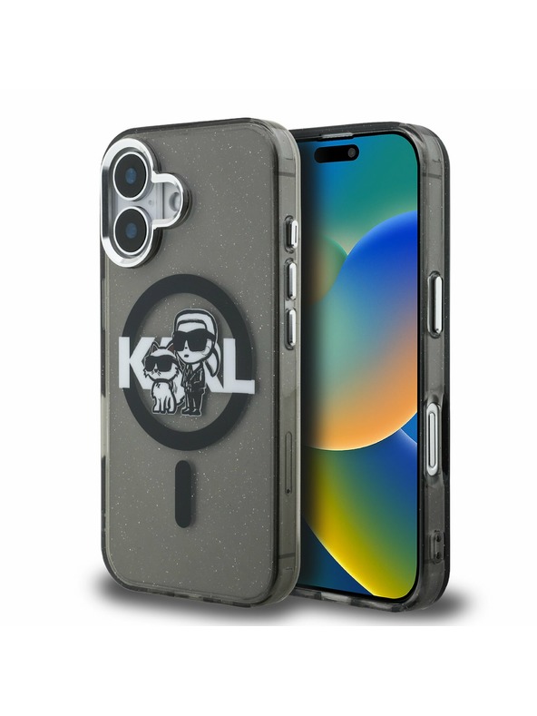 Karl Lagerfeld Karl Lagerfeld IML Glitter Karl and Choupette Sketch MagSafe Zadní Kryt pro iPhone 16 Black