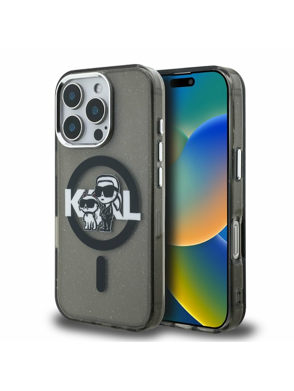 Karl Lagerfeld Karl Lagerfeld IML Glitter Karl and Choupette Sketch MagSafe Zadní Kryt pro iPhone 16 Pro Black