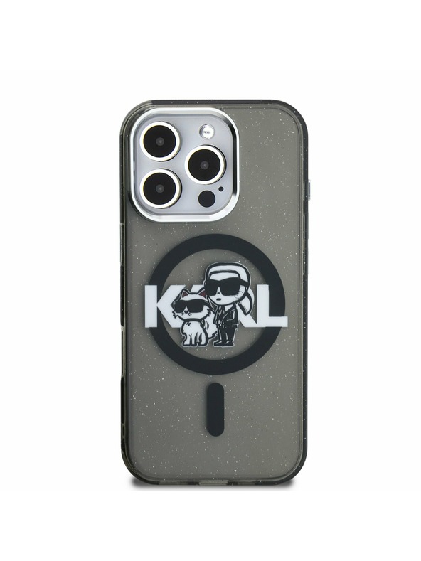 Karl Lagerfeld Karl Lagerfeld IML Glitter Karl and Choupette Sketch MagSafe Zadní Kryt pro iPhone 16 Pro Black