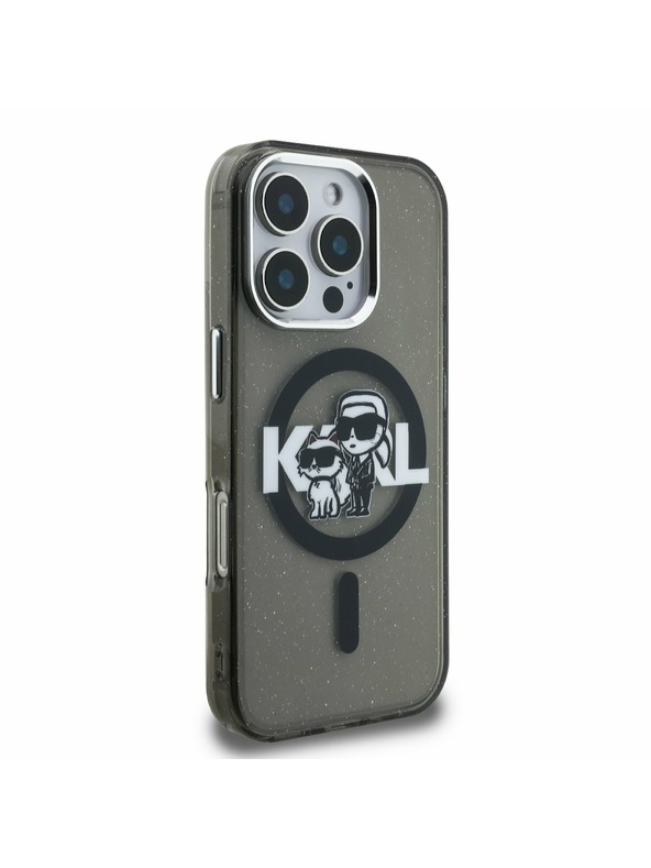 Karl Lagerfeld Karl Lagerfeld IML Glitter Karl and Choupette Sketch MagSafe Zadní Kryt pro iPhone 16 Pro Black