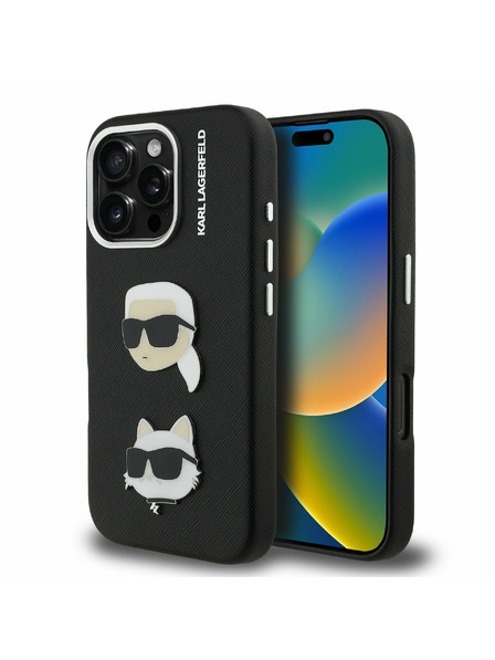 Karl Lagerfeld Karl Lagerfeld Grained PU K&CH Heads Zadní Kryt pro iPhone 16 Pro Max Black