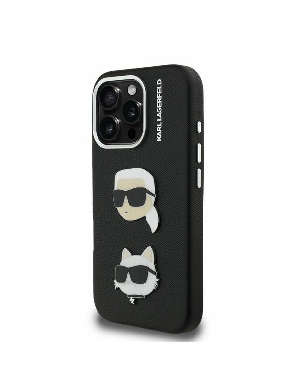 Karl Lagerfeld Karl Lagerfeld Grained PU K&CH Heads Zadní Kryt pro iPhone 16 Pro Max Black