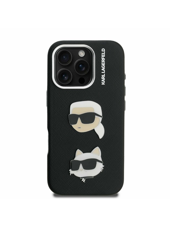 Karl Lagerfeld Karl Lagerfeld Grained PU K&CH Heads Zadní Kryt pro iPhone 16 Pro Max Black