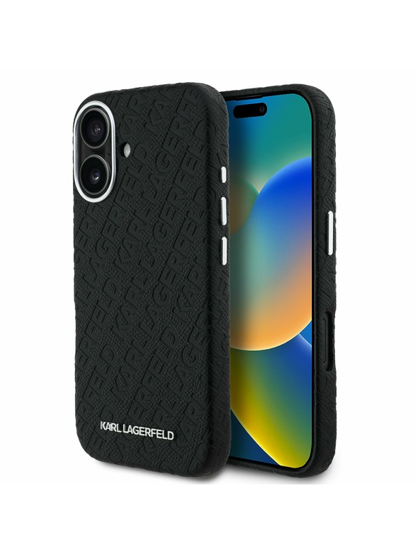 Karl Lagerfeld Karl Lagerfeld Grained PU Repeated Logo MagSafe Zadní Kryt pro iPhone 16 Black