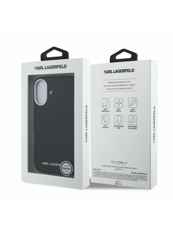 Karl Lagerfeld Karl Lagerfeld Grained PU Repeated Logo MagSafe Zadní Kryt pro iPhone 16 Black