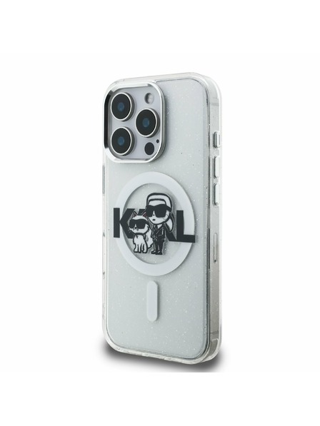 Karl Lagerfeld Karl Lagerfeld IML Glitter Karl and Choupette Sketch MagSafe Zadní Kryt pro iPhone 16 Pro Max Transparent