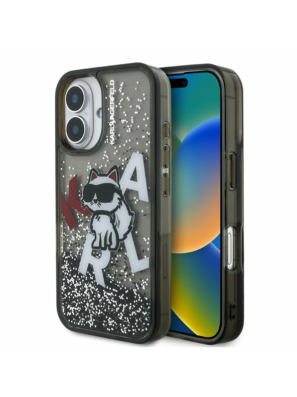 Karl Lagerfeld Karl Lagerfeld Liquid Glitter Scattered Choupette Zadní Kryt pro iPhone 16 Black
