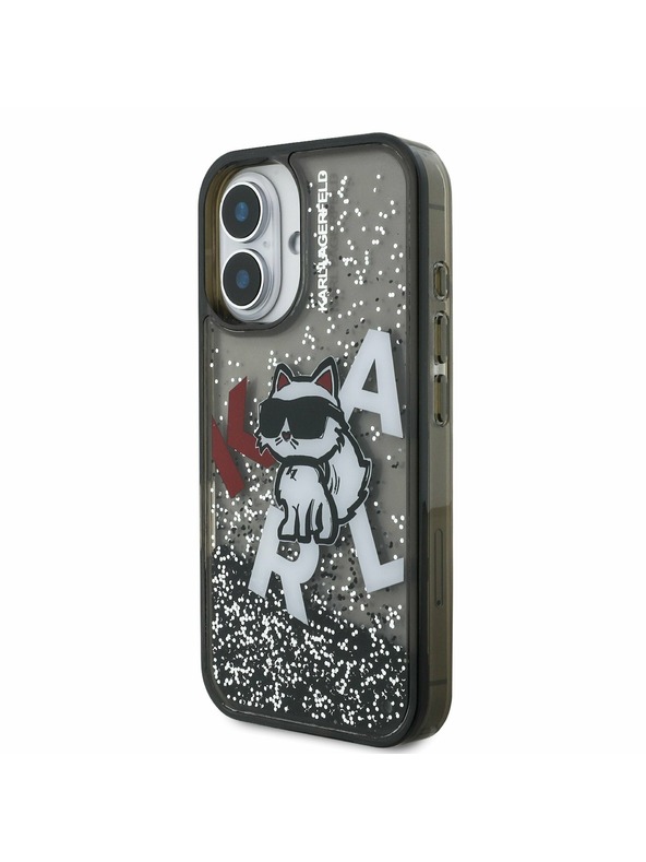 Karl Lagerfeld Karl Lagerfeld Liquid Glitter Scattered Choupette Zadní Kryt pro iPhone 16 Black