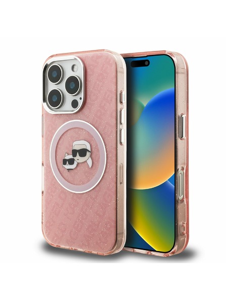 Karl Lagerfeld Karl Lagerfeld IML K&CH Heads Repeated Logo MagSafe Zadní Kryt pro iPhone 16 Pro Pink