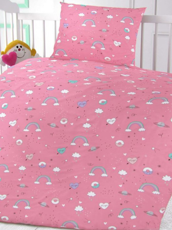 Kvalitex Bavlněné povlečení do dětské postýlky Obláčky růžové