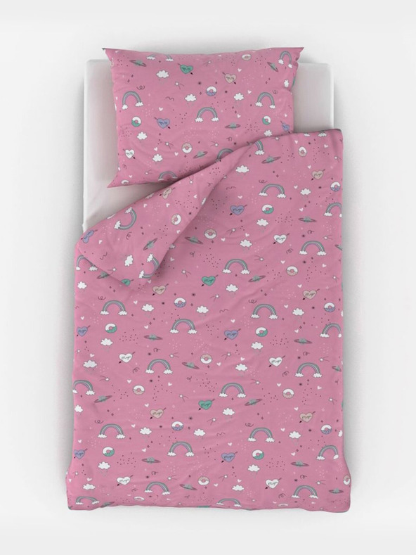 Kvalitex Bavlněné povlečení do dětské postýlky Obláčky růžové