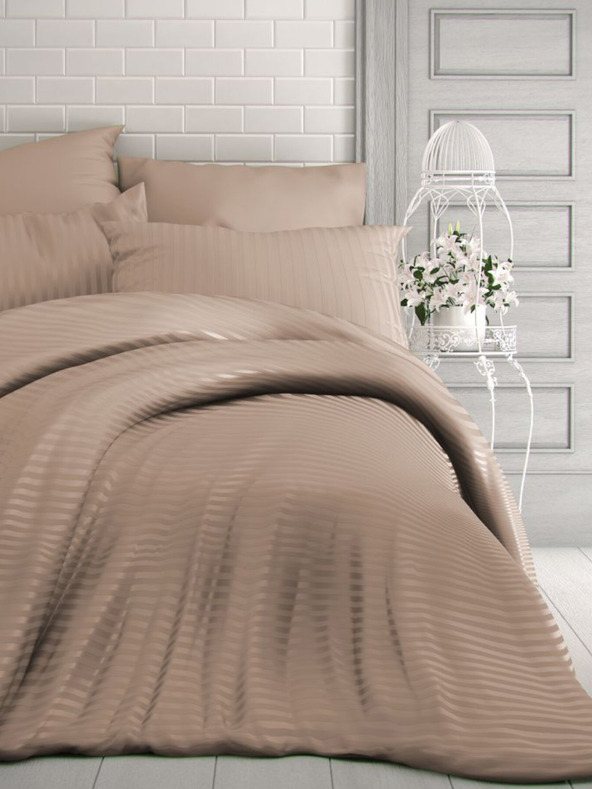 Kvalitex Francouzské saténové povlečení s proužkem 1+2, 220x200, 70x90cm béžové Kvalitex