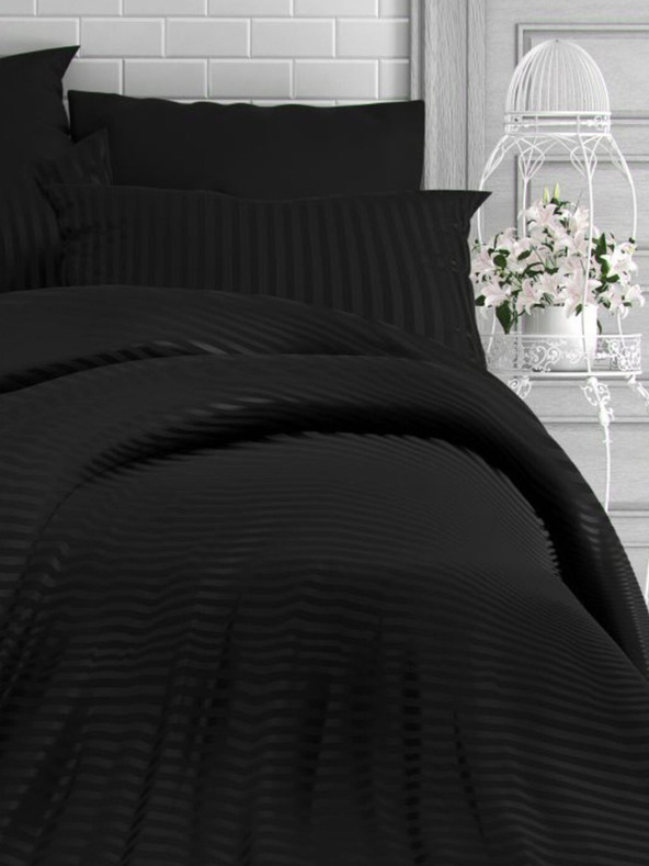 Kvalitex Saténové prodloužené povlečení s proužkem 140x220, 70x90cm ČERNÉ