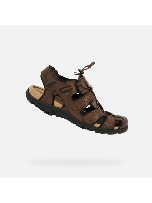 Geox Tmavě hnědé pánské sandály Geox Omo Sandal Strada