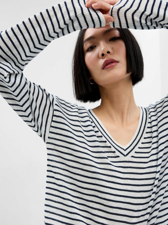 GAP Lněný pruhovaný svetr GAP