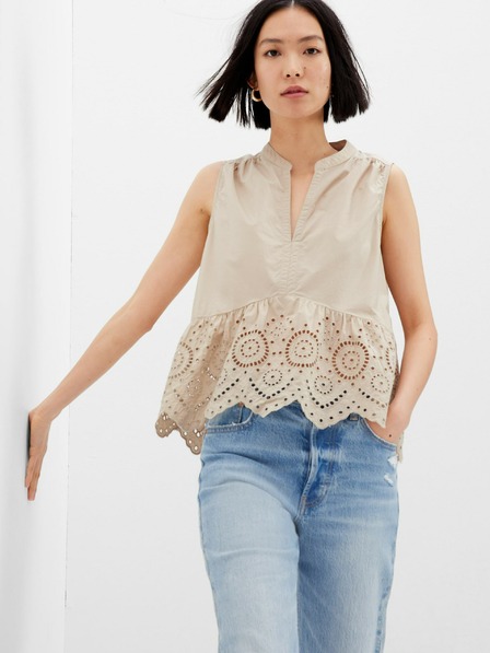 GAP Bavlněný peplum crop top s krajkou GAP