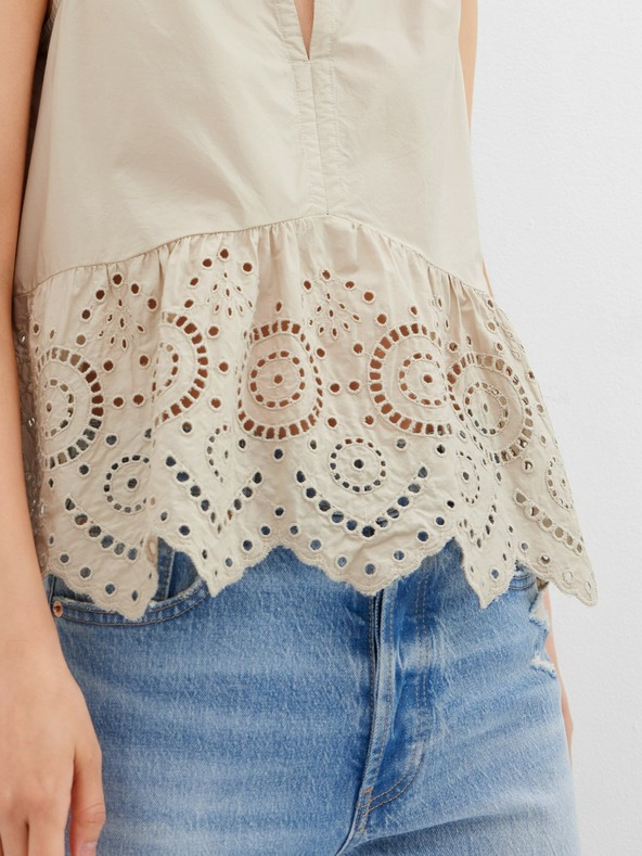 GAP Bavlněný peplum crop top s krajkou GAP