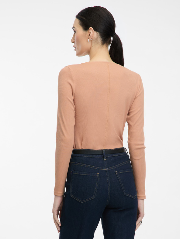 Orsay Světle hnědé dámské tričko s dlouhým rukávem ORSAY