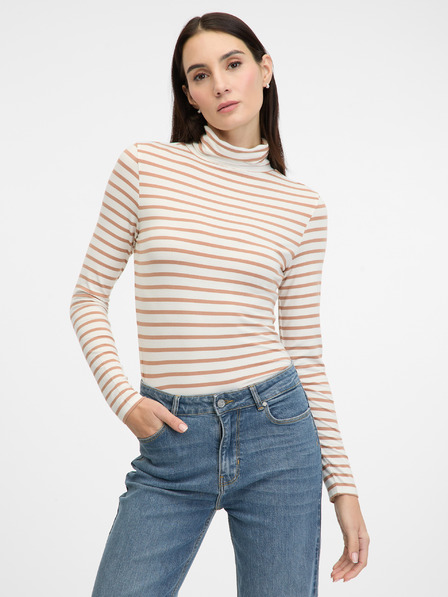 Orsay Béžové dámské pruhované tričko s dlouhým rukávem ORSAY