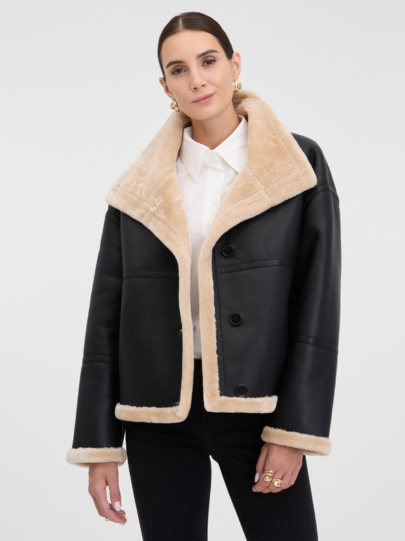 Orsay Černá dámská koženková bunda s kožíškem ORSAY