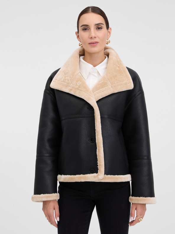 Orsay Černá dámská koženková bunda s kožíškem ORSAY