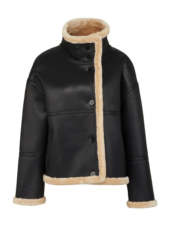 Orsay Černá dámská koženková bunda s kožíškem ORSAY