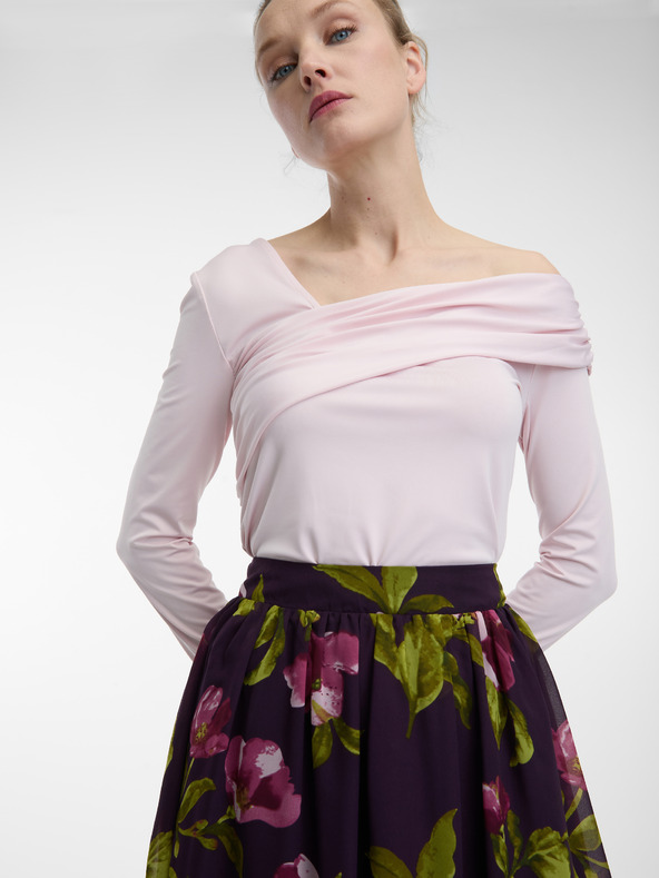 Orsay Fialová dámská midi sukně s květinovým vzorem ORSAY