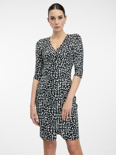 Orsay Černé dámské vzorované šaty ke kolenům ORSAY
