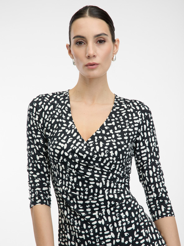 Orsay Černé dámské vzorované šaty ke kolenům ORSAY