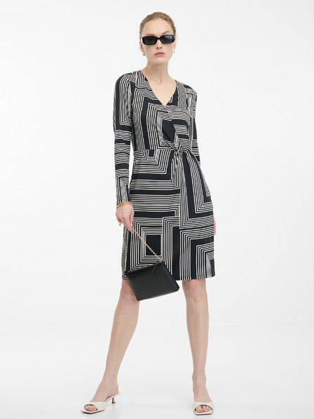 Orsay Černé dámské vzorované šaty ke kolenům ORSAY