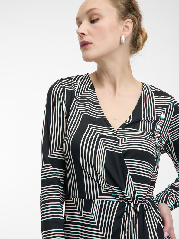 Orsay Černé dámské vzorované šaty ke kolenům ORSAY