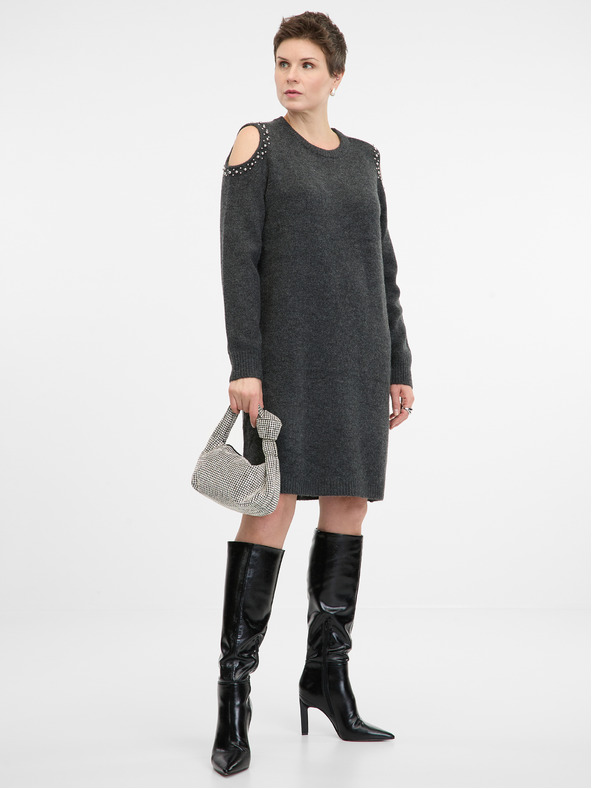 Orsay Tmavě šedé dámské svetrové šaty ORSAY