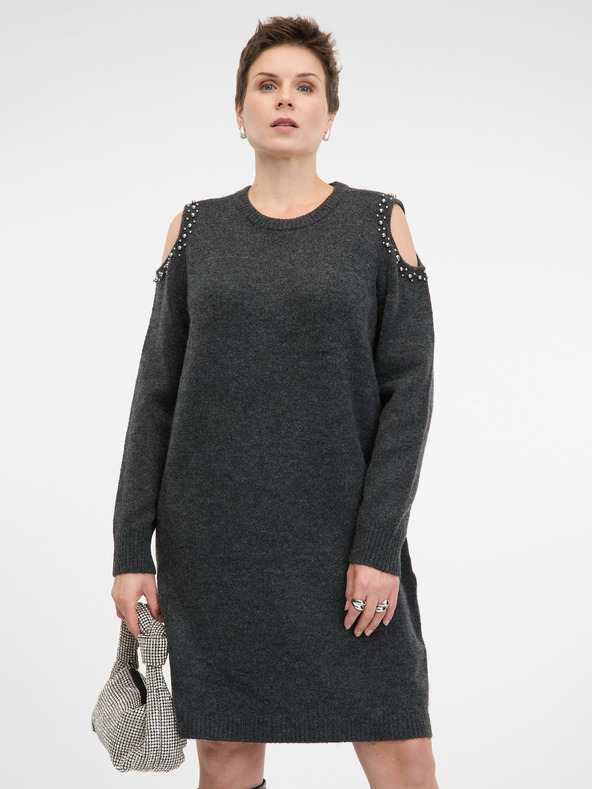 Orsay Tmavě šedé dámské svetrové šaty ORSAY